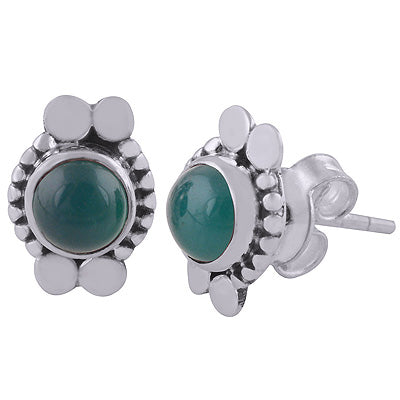 925 Sterling Silver Green Onyx Stud Earrings - R6100534-7