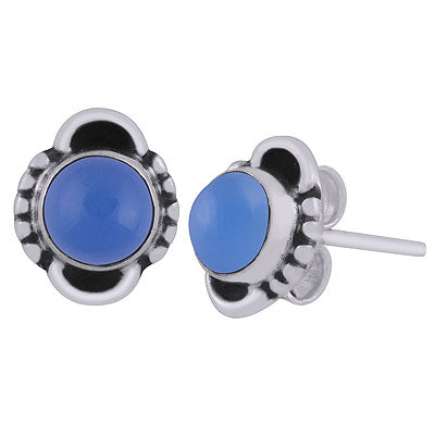 Beautifully Handcrafted Blue Chalcedony Round Shape 925 Sterling Solid Silver Studs Earrings - R6100538-29