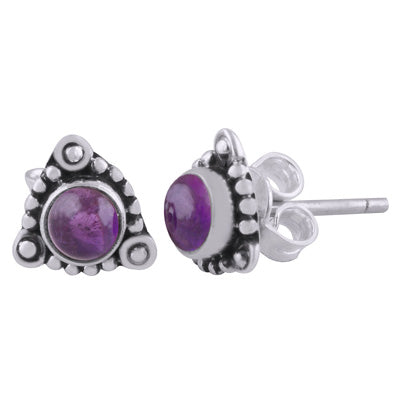 Stunning Rawa work Around Amethyst Round Shape 925 Sterling Solid Silver Studs Earrings - R6100539-51