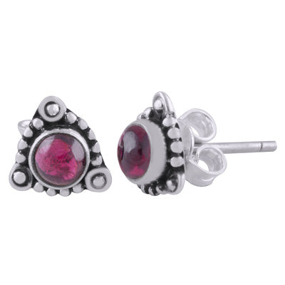 Stunning Rawa work Around Garnet Round Shape 925 Sterling Solid Silver Studs Earrings - R6100539-52