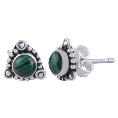 Stunning Rawa work Around Malachite Round Shape 925 Sterling Solid Silver Studs Earrings - R6100539-62