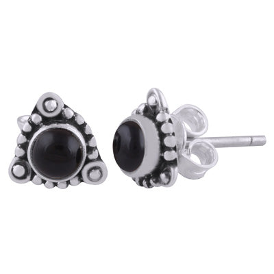 Stunning Rawa work Around Black Onyx Round Shape 925 Sterling Solid Silver Studs Earrings - R6100539-64
