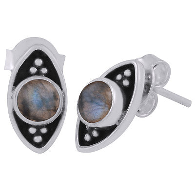 Gorgeous Rawa Work Around Labradorite Round Shape 925 Sterling Solid Silver Stud Earrings - R6100540-25