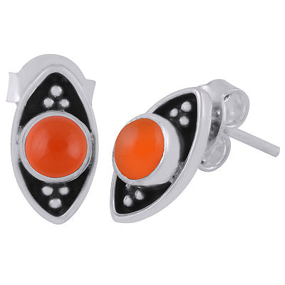 Gorgeous Rawa Work Around Carnelian Round Shape 925 Sterling Solid Silver Stud Earrings - R6100540-27