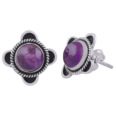 925 Sterling Silver Amethyst Stud Earrings - R6100547-1