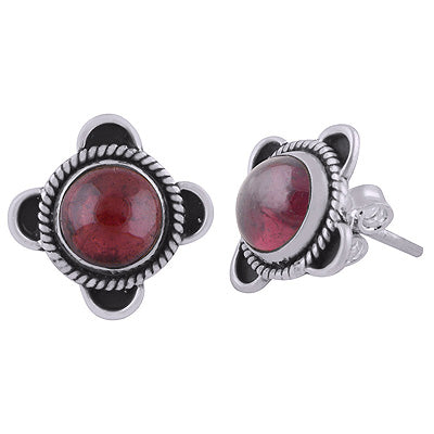 925 Sterling Silver Garnet Stud Earrings - R6100547-2