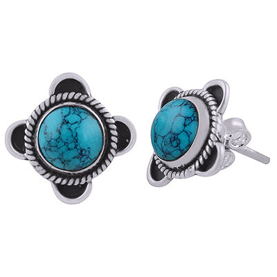 925 Sterling Silver Turquoise Stud Earrings - R6100547-3
