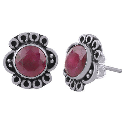 925 Sterling Silver Red Corundum Stud Earrings - R6100551-9