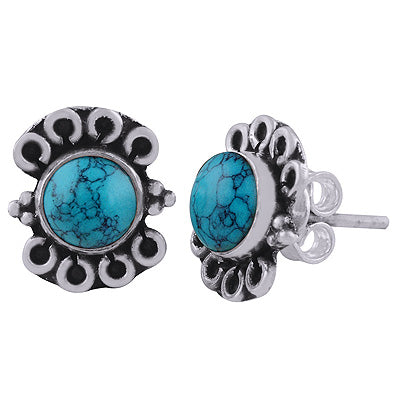 925 Sterling Silver Turquoise Stud Earrings - R6100552-3