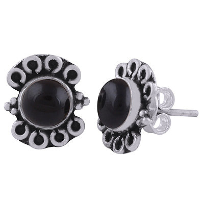925 Sterling Silver Black Onyx Stud Earrings - R6100552-8