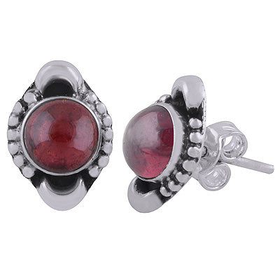 925 Sterling Silver Garnet Stud Earrings - R6100557-2