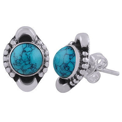 925 Sterling Silver Turquoise Stud Earrings - R6100557-3