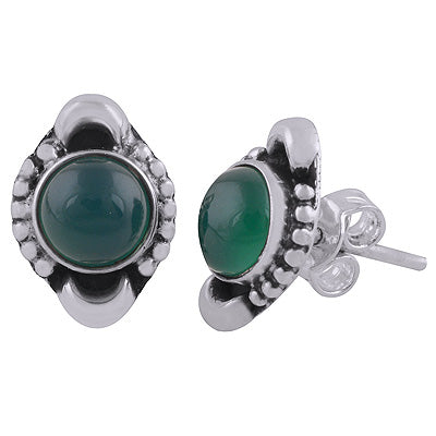 925 Sterling Silver Green Onyx Stud Earrings - R6100557-8