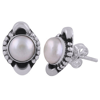 925 Sterling Silver Pearl Stud Earrings - R6100557-9