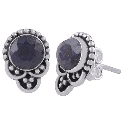 925 Sterling Silver Blue Corundum Stud Earrings - R6100558-11