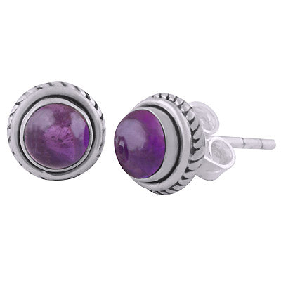 Gorgeous Twisted Wire Work Around Amethyst Round Shape 925 Sterling Solid Silver Studs Earrings - R6100561-51