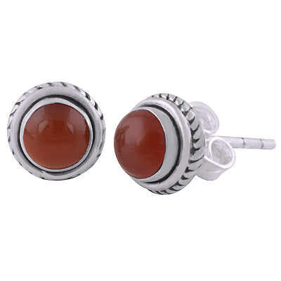 Gorgeous Twisted Wire Work Around Carnelian Round Shape 925 Sterling Solid Silver Studs Earrings - R6100561-57