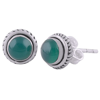 Gorgeous Twisted Wire Work Around Green Onyx Round Shape 925 Sterling Solid Silver Studs Earrings - R6100561-58