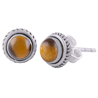 Gorgeous Twisted Wire Work Around Tiger's Eye Round Shape 925 Sterling Solid Silver Studs Earrings - R6100561-61