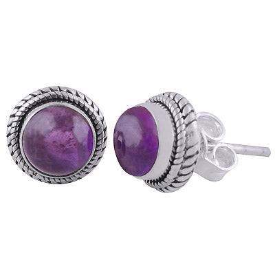 Alluring Twisted Wire Work Around Amethyst Round Shape 925 Sterling Solid Silver Studs Earrings - R6100562-1