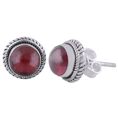 Alluring Twisted Wire Work Around Garnet Round Shape 925 Sterling Solid Silver Studs Earrings - R6100562-2