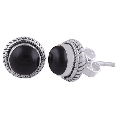 Alluring Twisted Wire Work Around Black Onyx Round Shape 925 Sterling Solid Silver Studs Earrings - R6100562-9
