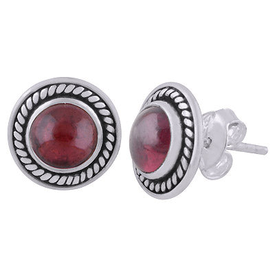 Gorgeous Twisted Wire Work Around Garnet Round Shape 925 Sterling Solid Silver Studs Earrings - R6100564-2