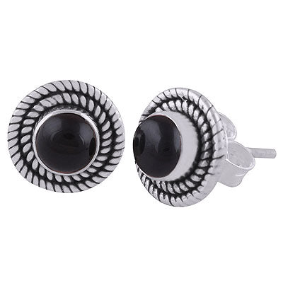 Stunning Twisted Wire Work Around Black Onyx Round Shape 925 Sterling Solid Silver Stud Earrings - R6100565-10