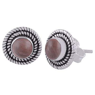 Stunning Twisted Wire Work Around Rose Quartz Round Shape 925 Sterling Solid Silver Stud Earrings - R6100565-8