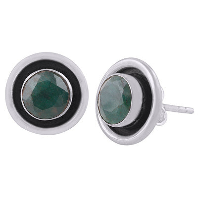 925 Sterling Silver Green Corundum Stud Earrings - R6100566-10