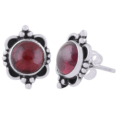 925 Sterling Silver Garnet Stud Earrings - R6100569-2