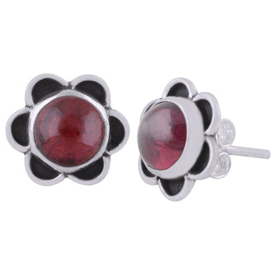 Beautiful Handcrafted Flower Garnet Round Shape 925 Sterling Solid Silver Studs Earrings - R6100573-52