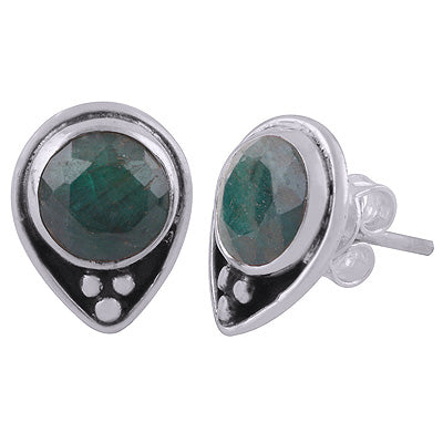 925 Sterling Silver Green Corundum Stud Earrings - R6100576-10