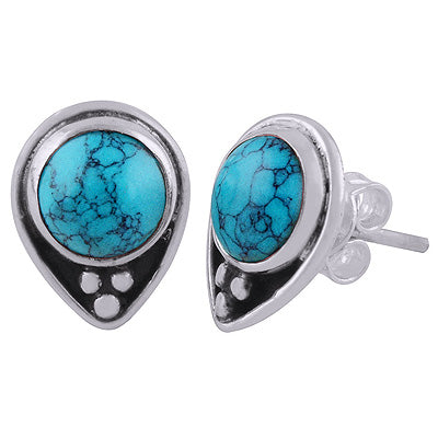 925 Sterling Silver Turquoise Stud Earrings - R6100576-3