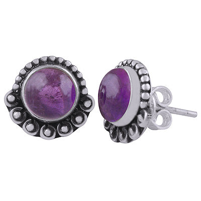 925 Sterling Silver Amethyst Stud Earrings - R6100578-1