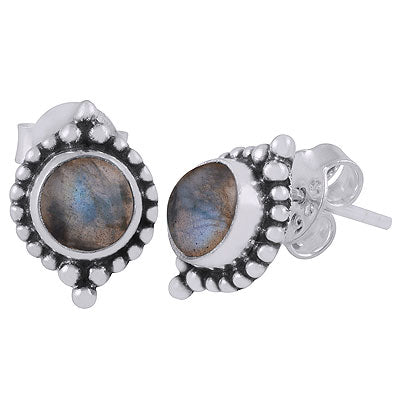 Stunning Rawa Work Around Labradorite Round Shape 925 Sterling Solid Silver Studs Earrings - R6100583-5