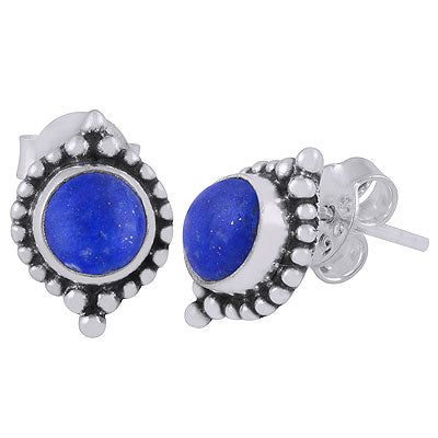 Stunning Rawa Work Around Lapis Round Shape 925 Sterling Solid Silver Studs Earrings - R6100583-6