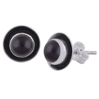 Beautifully Oxidised Around Black Onyx Round Shape 925 Sterling Solid Silver Studs Earrings - R6100593-10
