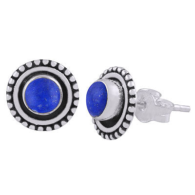 Alluring Rawa Work Around Lapis Round Shape 925 Sterling Solid Silver Studs Earrings - R6100595-36