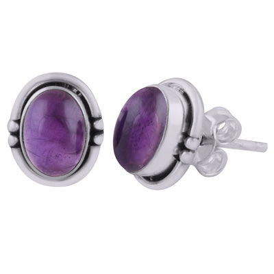 Stunning Handwork Around Amethyst Oval Shape 925 Sterling Solid Silver Studs Earrings - R6100598-1
