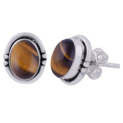 Stunning Handwork Around Tiger's Eye Oval Shape 925 Sterling Solid Silver Studs Earrings - R6100598-17