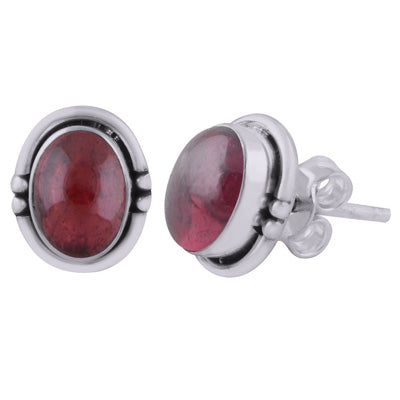 Stunning Handwork Around Garnet Oval Shape 925 Sterling Solid Silver Studs Earrings - R6100598-2