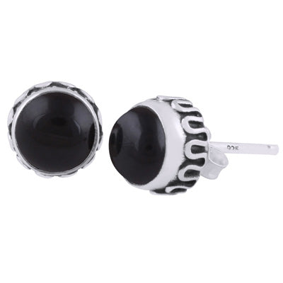 Stunning Handcrafted Work Around Black Onyx Round Shape 925 Sterling Solid Silver Stud Earrings - R6100609-11