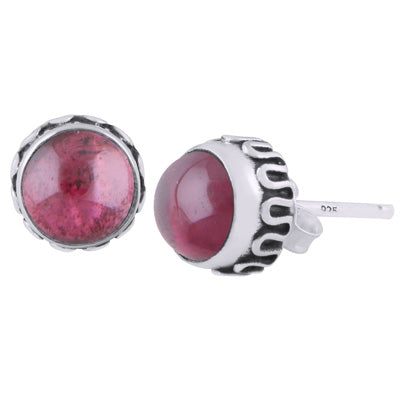 Stunning Handcrafted Work Around Garnet Round Shape 925 Sterling Solid Silver Stud Earrings - R6100609-2