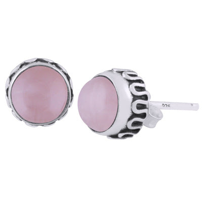 Stunning Handcrafted Work Around Rose Quartz Round Shape 925 Sterling Solid Silver Stud Earrings - R6100609-9