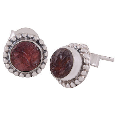 Stunning Rawa Work Around Garnet Round Shape 925 Sterling Solid Silver Studs Earrings - R6100615-2