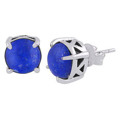 Stunning Handcrafted Jali Work Around Lapis Round Shape 925 Sterling Solid Silver Studs Earrings - R6100616-6