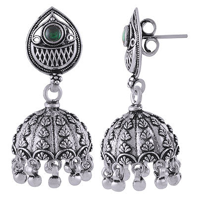Stunning Jhumka's Handcrafted w/ Gemstone Green Corundum Round Shape 925 Sterling Solid Silver Studs Earrings - R6100621-9