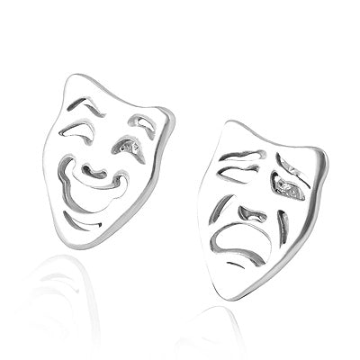 Vintage Clown Mask Plain 925 Sterling Solid Silver Studs - R6200186-1