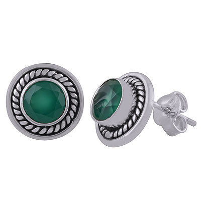 Gorgeous Twisted Wire Work Around Green Onyx Round Shape 925 Sterling Solid Silver Studs Earrings - R6500022-34